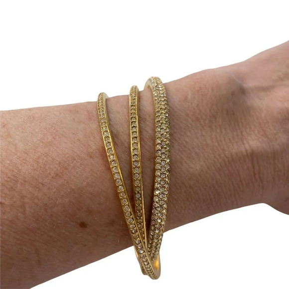 Pave Cubic Zirconia Gold Tone Bangles - Picture 2 of 6